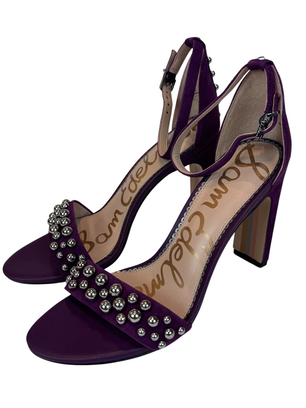 Sam Edelman Yoshi Heels Sandals Studded Size 9 Purple Block Heel Slingback Suede